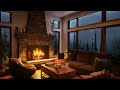 Mountain Lodge Ambience - Rain at Dusk, Thunders and Fireplace Sounds for Study, Sleep and Relax