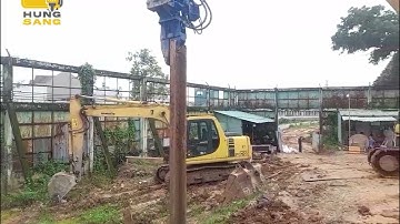 Rung nhổ cọc cừ larsen bằng búa rung gắn trên xe đào PC240