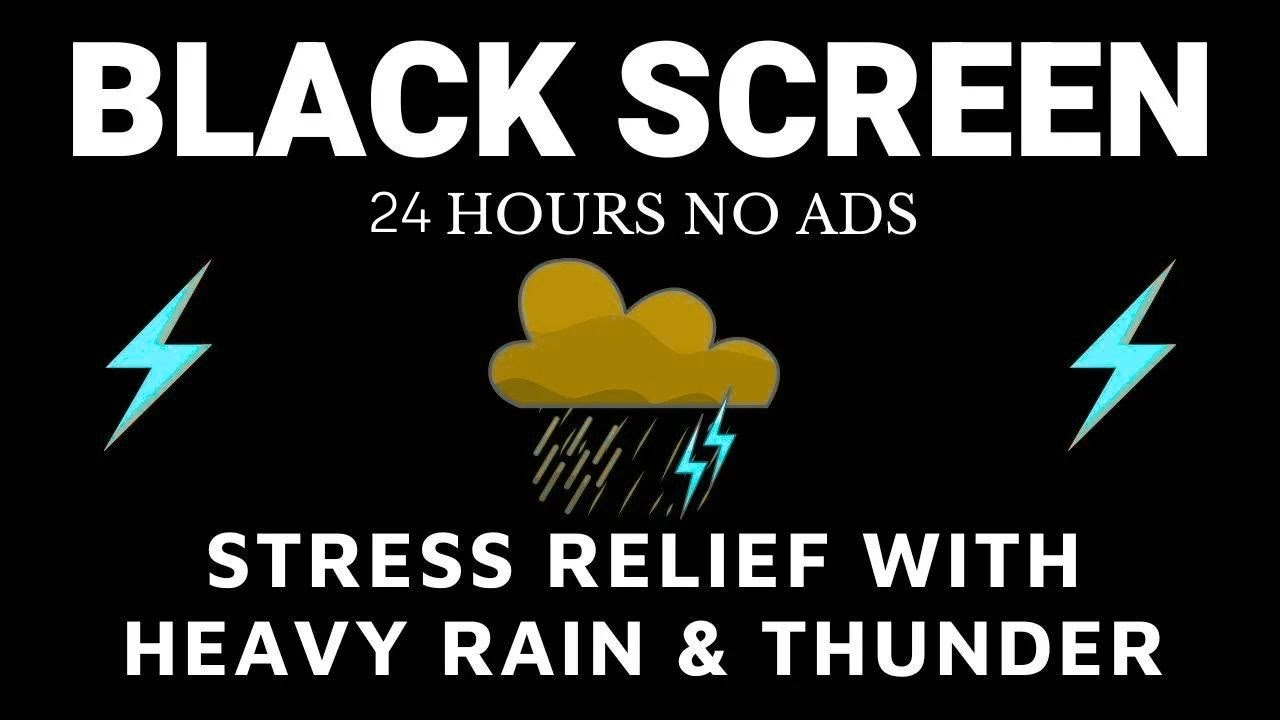 STRESS RELIEF WITH HEAVY RAIN & THUNDER ｜ SLEEP & RELAXATION ｜ DARK SCREEN NATURE SOUNDS