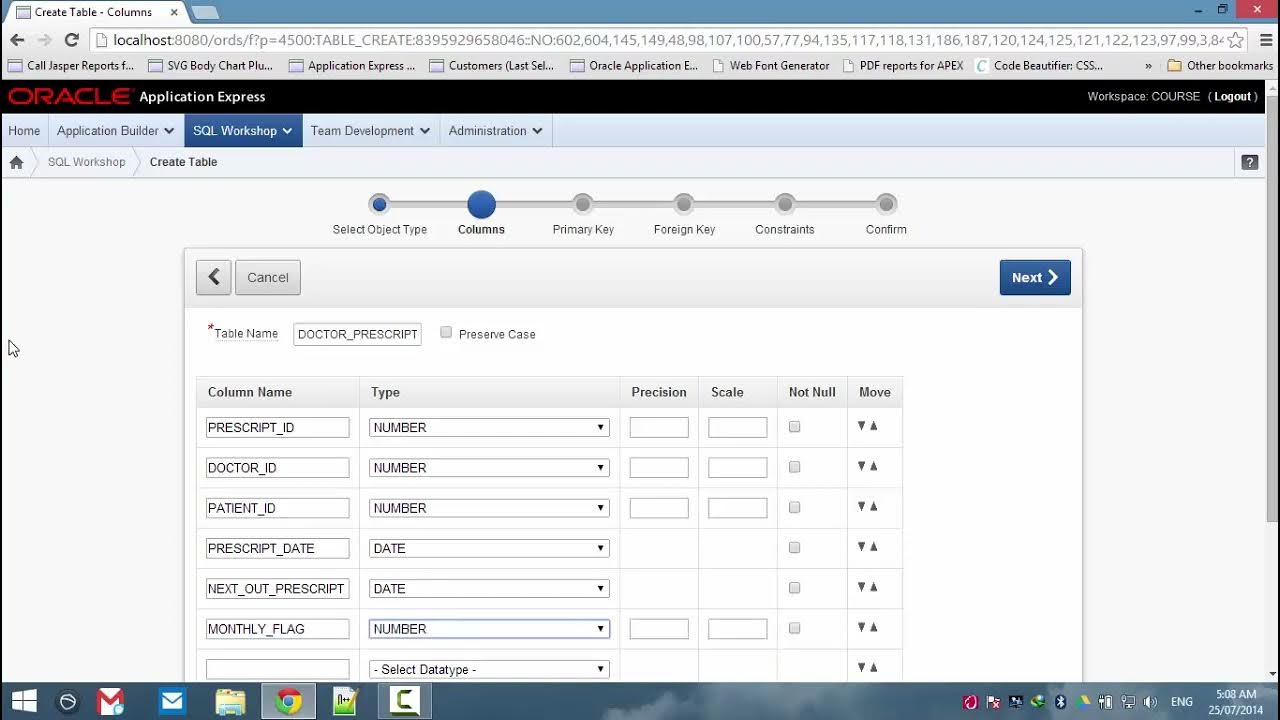 05 Create and populate the tables with appropriate data oracle apex 2 ...