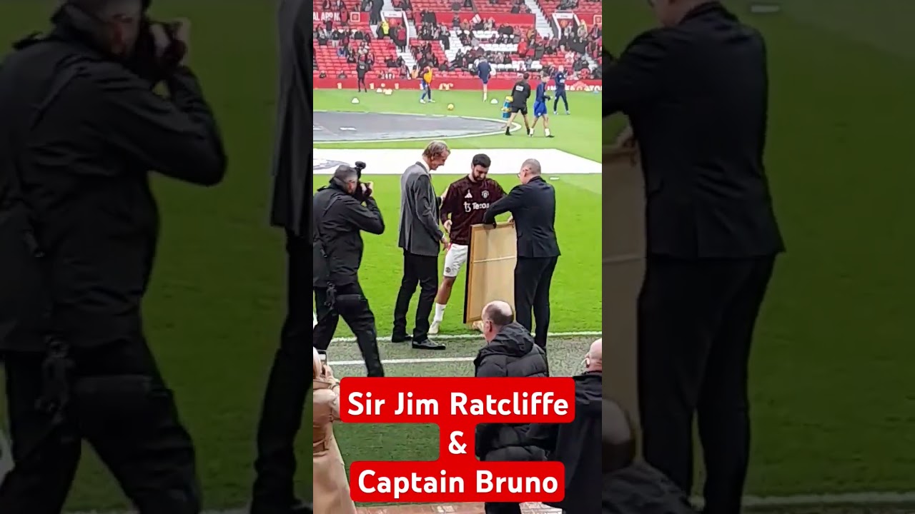 Bruno presented 250 appearance special shirt with Sir Jim Ratcliffe - Man Utd V Leicester City