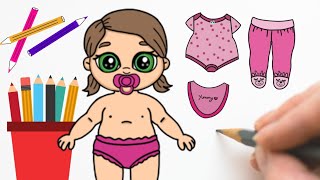 COMO DESENHAR BONECA DE PAPEL - MAMÃE E BEBÊ - ROUPINHAS #dollpaper #mamae  #bebe 