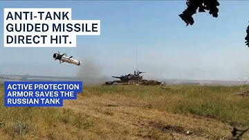Anti-tank guided missile direct hit. Active protection armor saves the Russian tank