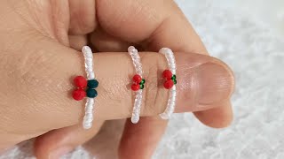EASY METHOD Kiraz Yüzük Yapımı (How to make beaded Cherry Ring) Tutorial  DIY - YouTube