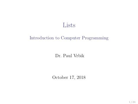Lecture 14 Section 1 -- Introduction to Lists - YouTube