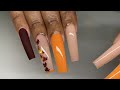 Long Tapered Square Encapsulated Fall Leaves Acrylic Nail
