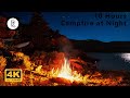 Summer Night Crackling Fire with Owls, Cicadas and Night Forest Sounds - 4K - 10 Hours