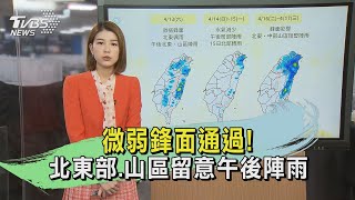 微弱鋒面通過! 北東部.山區留意午後陣雨午間氣象TVBS新聞 @TVBSNEWS02