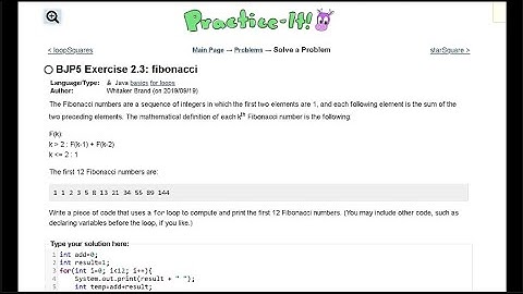Java Practice It || 2.3 fibonacci || for loop