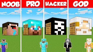 BASE INSIDE HEAD HOUSE BUILD CHALLENGE - Minecraft Battle: NOOB vs PRO vs HACKER vs GOD / Animation