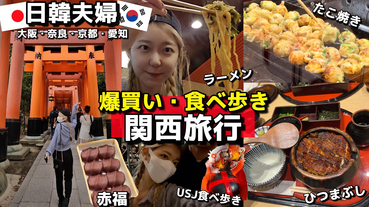 【日韓夫婦vlog】2年ぶりに関西で爆買い・食べ歩き観光(たこ焼き・ラーメン・赤福・ひつまぶし・ケバブ・USJ) l 総移動距離1,140km 車で関西ほぼ一周【前編】