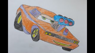 Drawing and coloring of Snot Rod - Disney car - step by step- 2.- Kolay çizim.   Рисование Сморкач