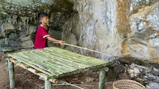 Make a simple bed from bamboo under a cave