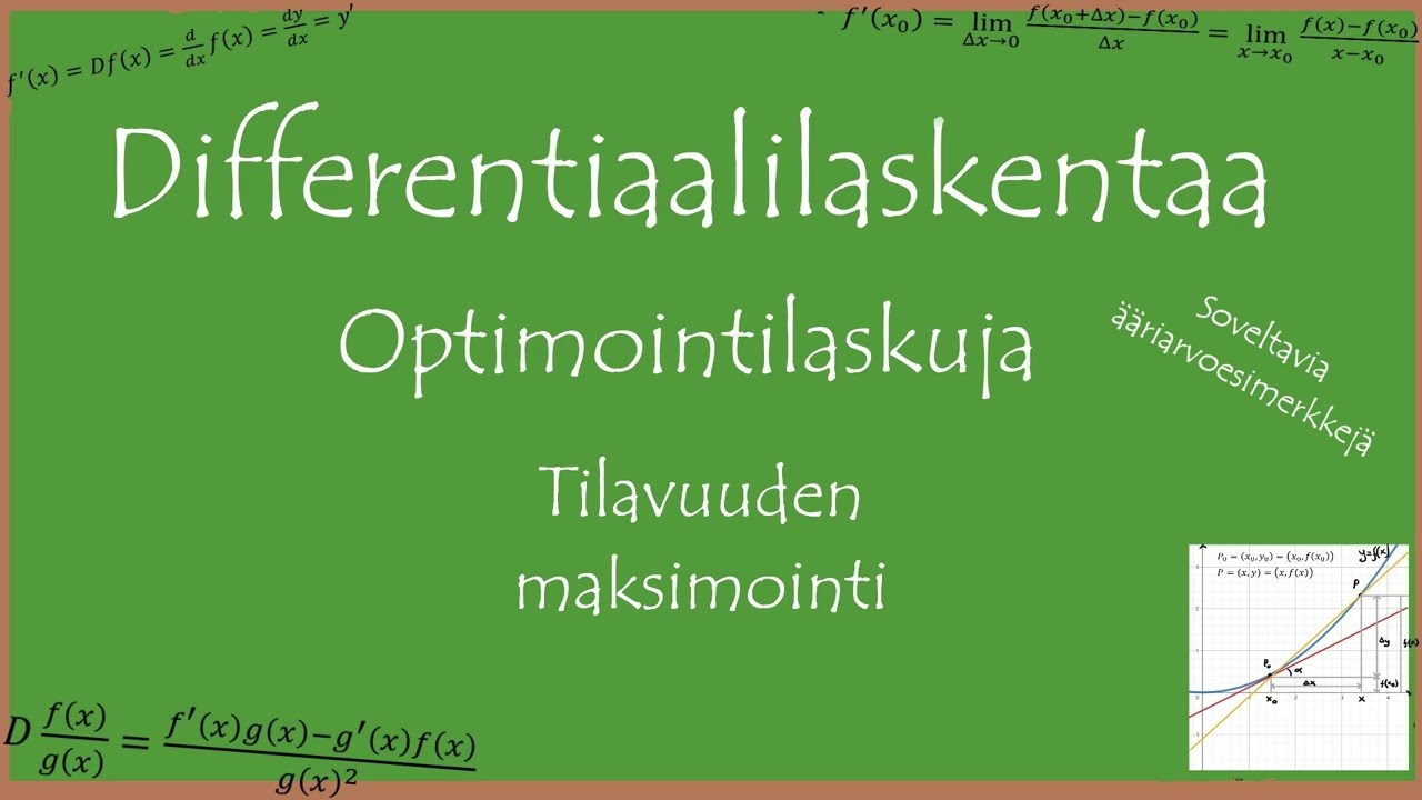 Optimointilaskuja: Tilavuuden maksimointi | Differentiaalilaskentaa