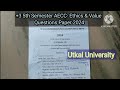 +3 Ba/BCom/BSc 5th Semester AECC- Ethics & Value Question Paper 2024 || Utkal University ||