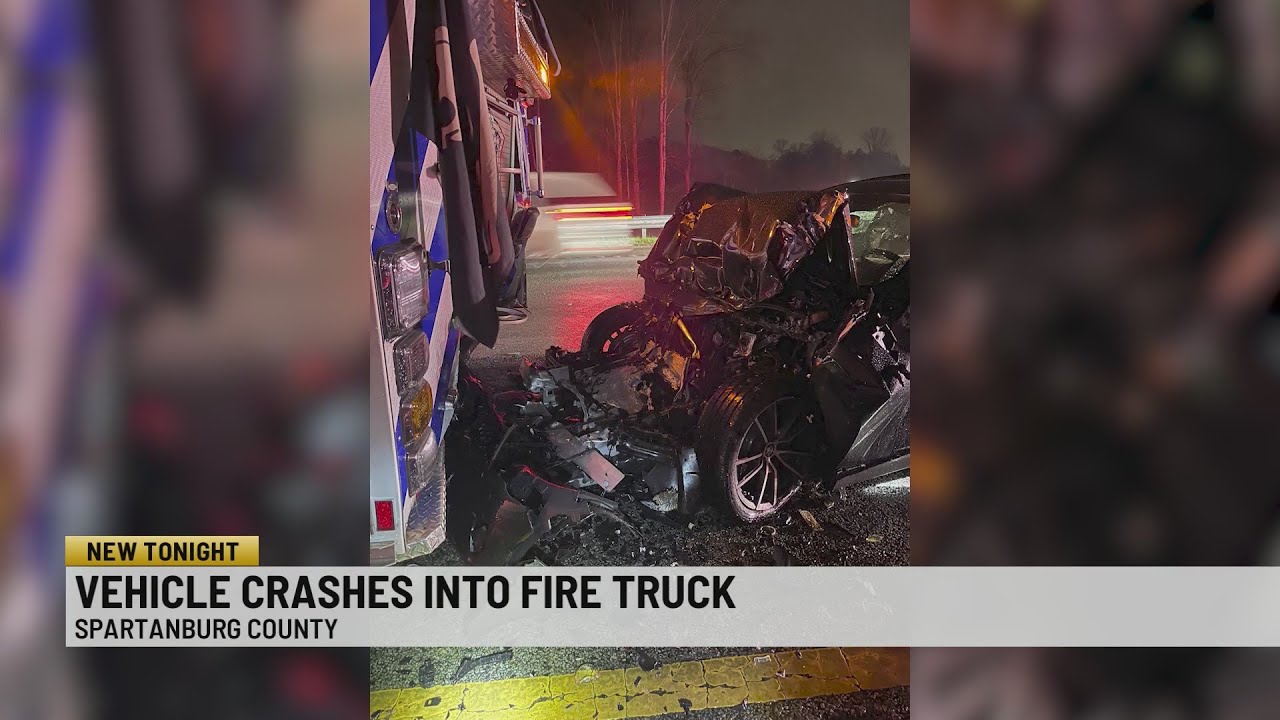 Vehicle crashes into fire engine while responding to accident - YouTube