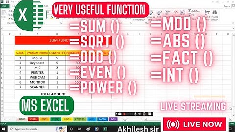 The most frequently used functions in Excel are: #SUM #SQRT #ODD #EVEN #MOD #POWER #ABS #FACT #INT