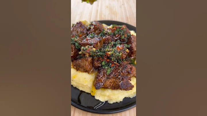 Butter garlic steak bites and mashed potatoes