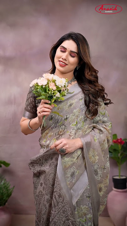 Anand Sarees | Grey Floral Printed Saree #saree #sareegoals #anandsaree