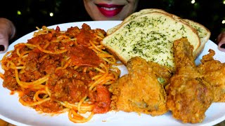 ASMR Spaghetti, Garlic Bread, Fried Chicken | Eating Sounds | No Talking