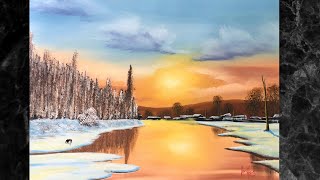 Learn How To Paint Acrylic Winter Sunset #533