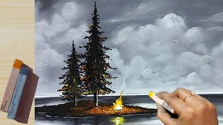 Soft Pastel Drawing - How to Draw Bonfire + Blending technique (step by step) Black & White painting screenshot 4