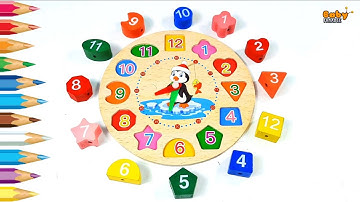 Learn Colors and Number With Wooden Shape Sorting Clock Educational Toys, Learning Videos For Kids