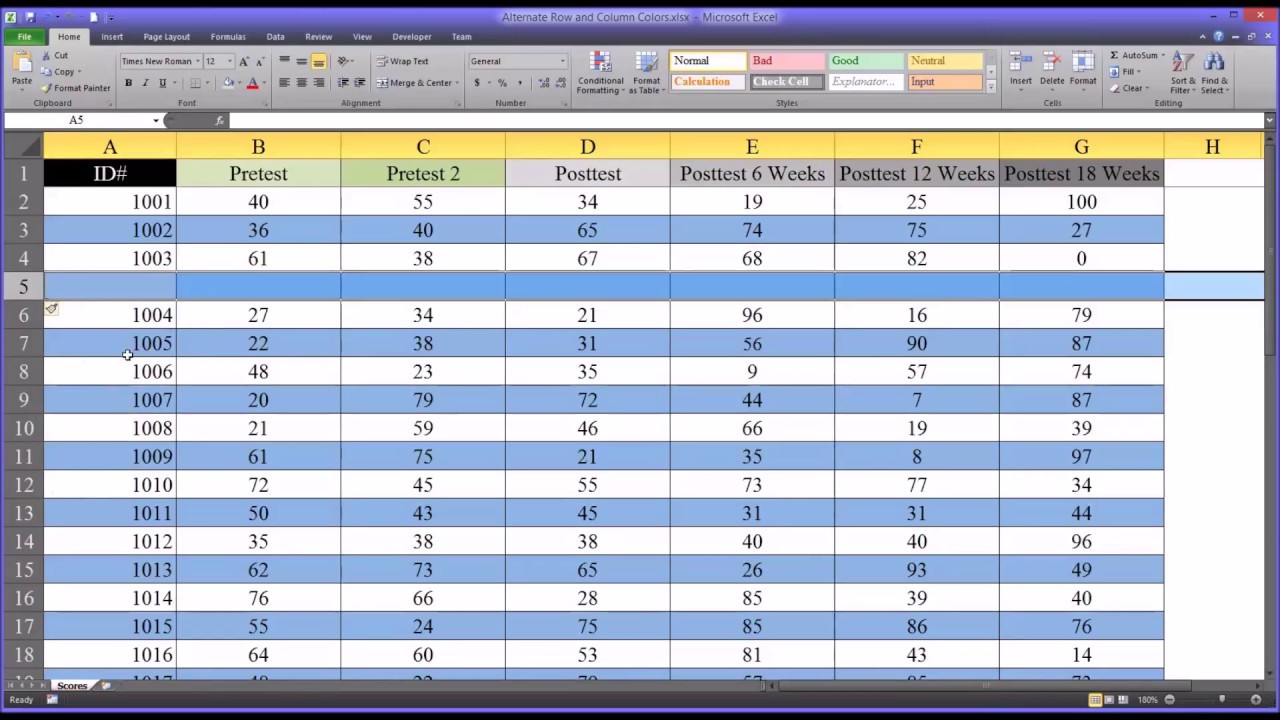 Alternating Row and Column Colors and Other Formatting Options in Excel