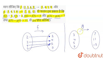 मान लीजिए कि f:{2,3,4,5}rarr{3,4,5,9} और g:{3,4,5,9}rarr{7,11,15} दो फलन इस प्रकार है कि f(2)=3,...