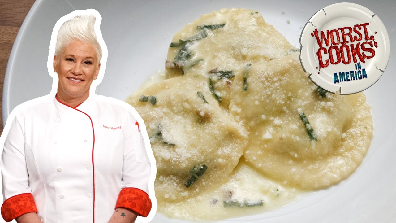 Homemade Ravioli with Wild Mushroom Sauce with Anne Burrell | Worst Cooks in America | Food Network