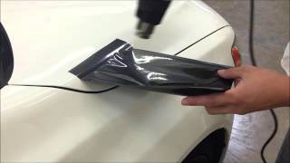 Heat stretching on 5D carbon fiber vinyl car wrap