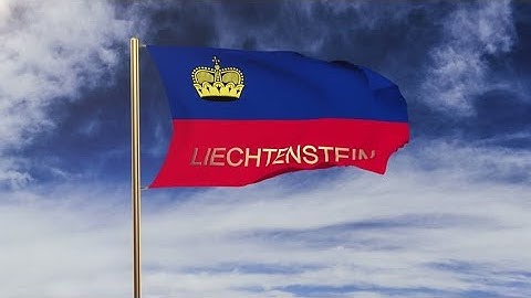 4K Liechtenstein flag with title waving in the wind. Looping sun rises style. Animation loop Stock