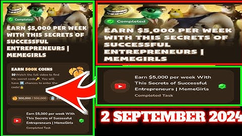 2 September memefi all video code today | How I Make $5,000 per Week on My Hobby | MemeGirls | today