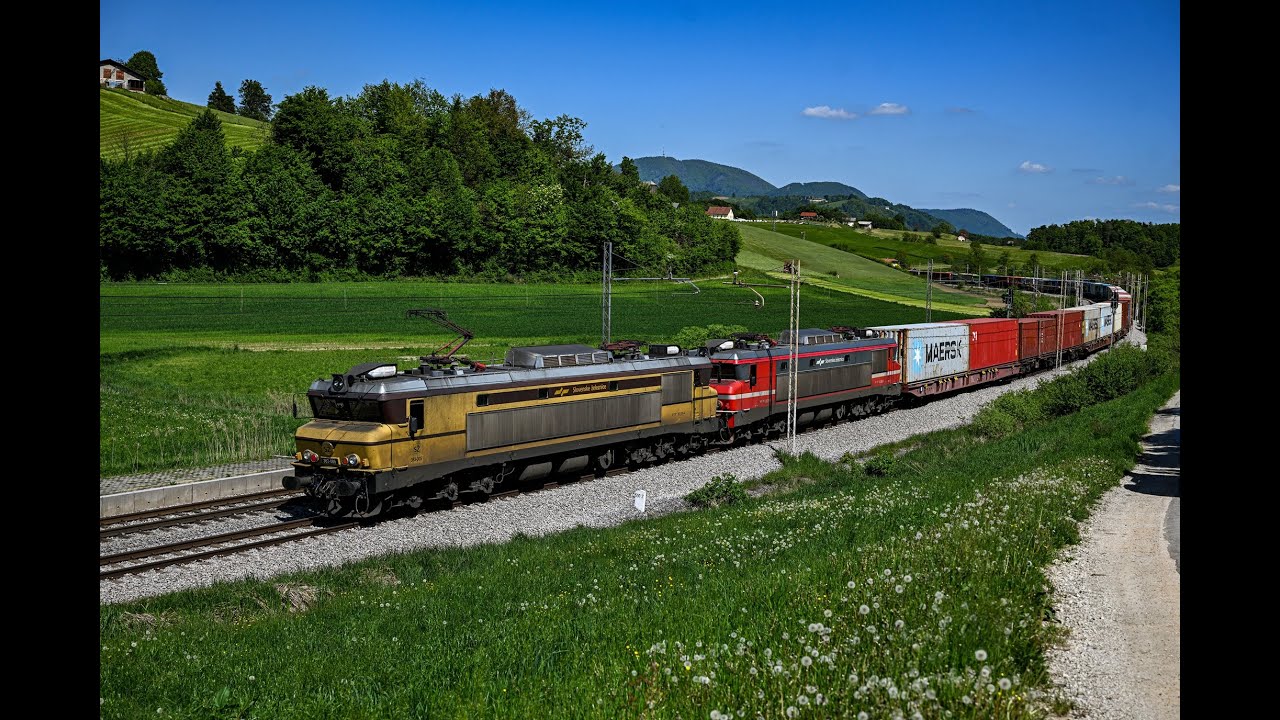Bahnverkehr in Poljcane und Ostrožno am 01.05.25 - SZ, ÖBB, LTE, Rail&Sea, 363 005 in Ockergelb