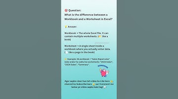 Top Excel Interview Question 🚀 | Difference Between Workbook & Worksheet #shorts #excel #exceltips