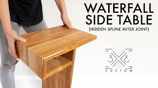 Waterfall End Table with Hidden Spline Miter Joint // Woodworking Joinery // Modern DIY Furniture