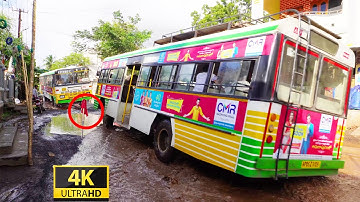 Passenger Bus Driving Difficulties in Waterlogged Bumpy Roads - APSRTC Buses Vs Dangerous Roads