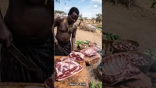 Preparation Meat for a Tribal Feast - Daily Life in an African Village #primitivecooking #shorts