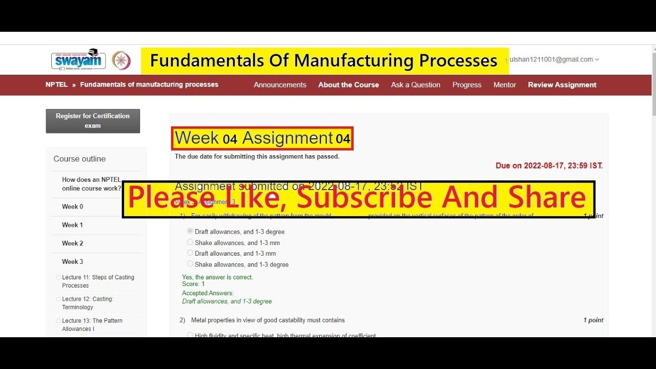 Fundamentals of manufacturing processes Week 04 (NPTEL) YouTube