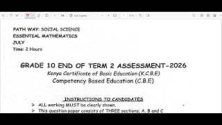 📢 GRADE 10 ESSENTIAL MATHEMATICS | END OF TERM 2 EXAM 2026 | SECTION A & B | LIVE SOLUTIONS