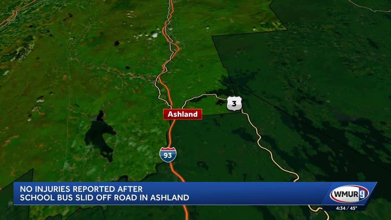 School bus slides off icy road in Ashland; no injuries reported - YouTube