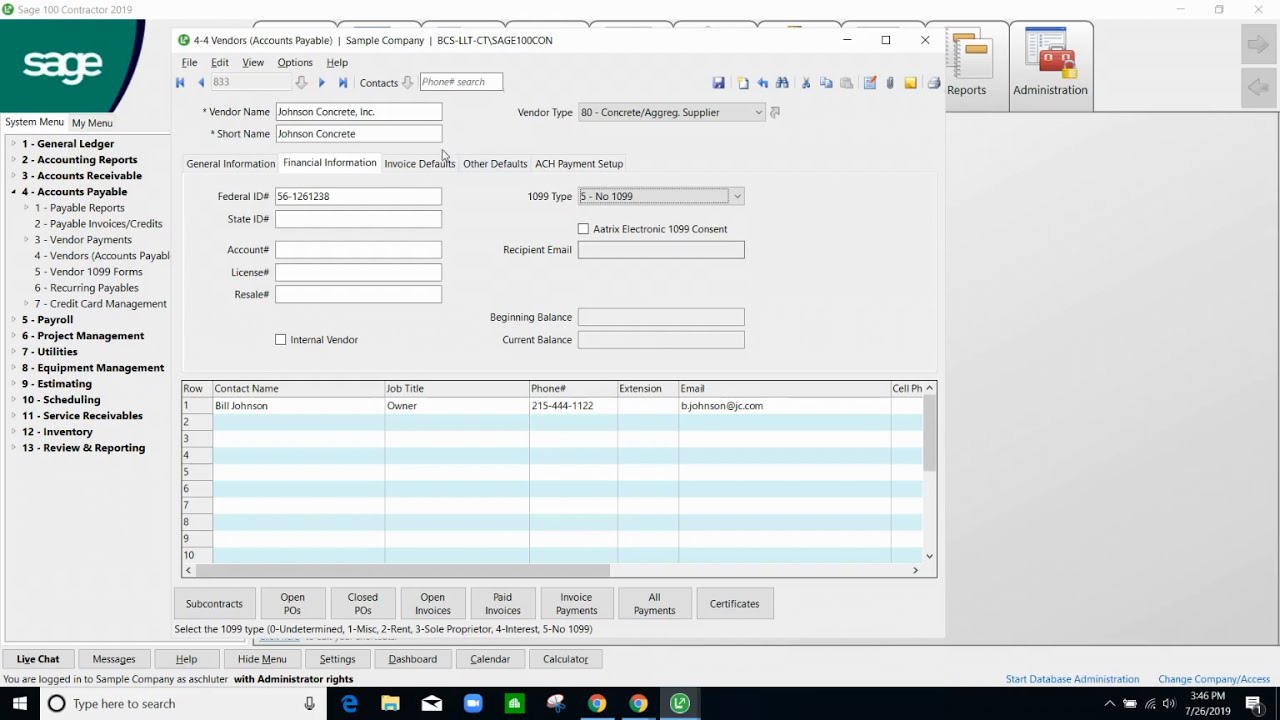 How To Enter An Accounts Payable Vendor In Sage 100 Contractor - YouTube