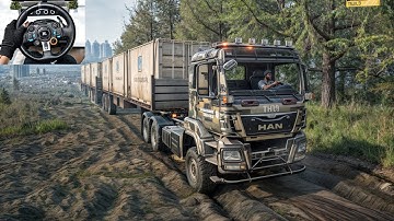 SnowRunner - Pulling Multiple Containers Loaded Trailer With Man TGS | Logitech G29 Gameplay | #911