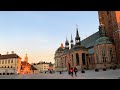 Walk through Stockholm Old Town at sunset (treadmill scenery, semi-natural sound)