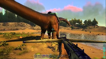 ARK: Survival Evolved grappling hook fun on a bronto