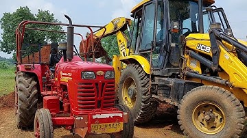 JCB 3DX Backhoe Loading Red Mud In Mahindra DI Tractor Trolley | Jcb Cartoon Video | Tractor Cartoon