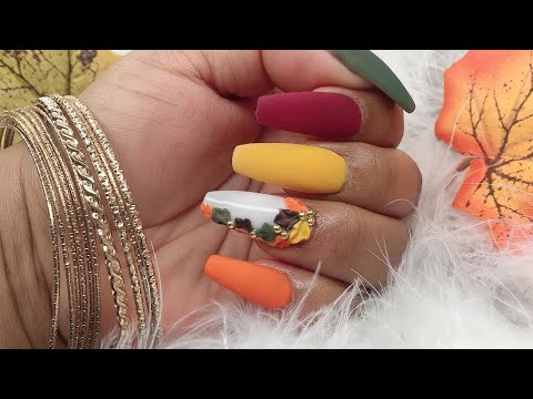 Cómo hacer uñas acrílicas otoñales 🍂 con hojas🍁 3D matte colores - thptnganamst.edu.vn