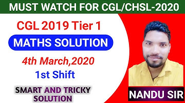 SSC CGL 2020 || SSC CGL TIER-I  Paper Maths Solution with trick (4 march 2020)BY-NANDU SIR