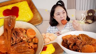 🌝✨Braised Kimchi&Egg Rolls Korean Foods Real Sound Mukbang | Eating Show ASMR :D