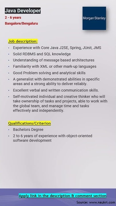 Morgan Stanley is hiring- Java Developer #itjobs - YouTube